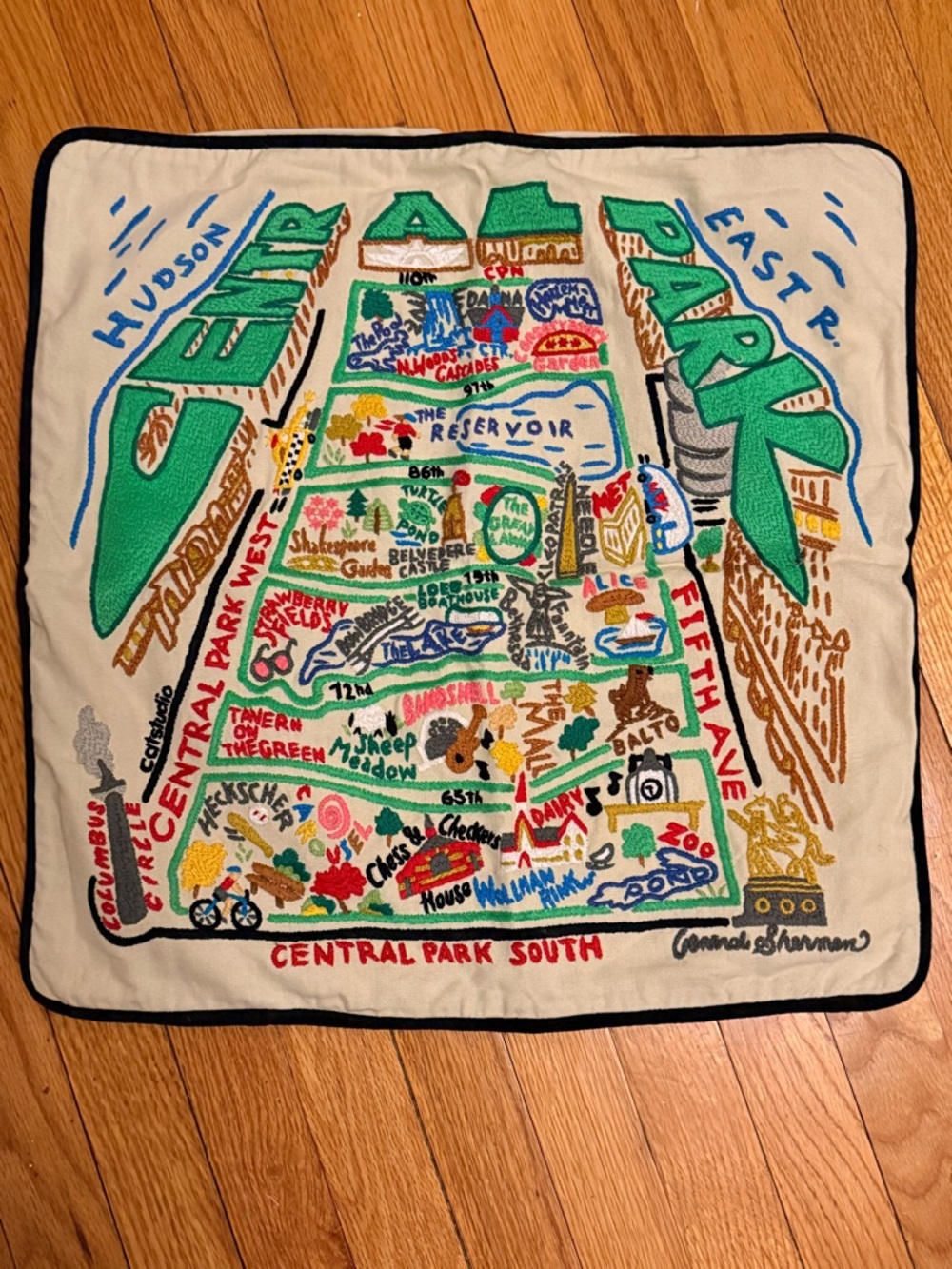 Central Park Hand embroidered Organic cotton Pillow Cover